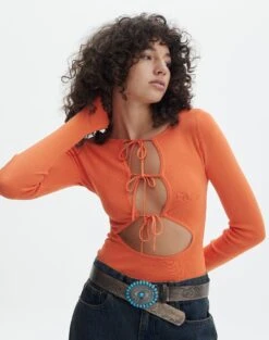 Sheer Long Sleeve Knit Top -Everrastyle Shop noreen knit bodysuit dont be koi front tb106478vn