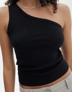 Crop Ribbed One Shoulder Tank -Everrastyle Shop o albo asymmetric tank black imageback tv128401orib