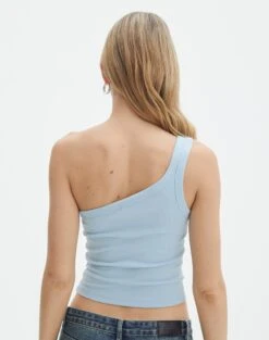 Crop Ribbed One Shoulder Tank -Everrastyle Shop o albo asymmetric tank blue bubble back tv128401orib