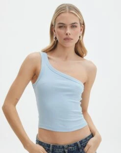 Crop Ribbed One Shoulder Tank -Everrastyle Shop o albo asymmetric tank blue bubble front tv128401orib 2