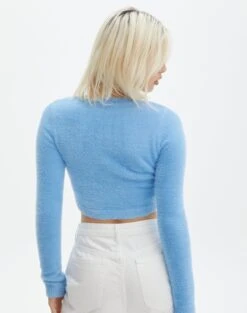 Fluffy Long Sleeve Button Up Top -Everrastyle Shop oak fluffy cardigan blue yonder back kc106689flu