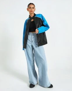 Faux Leather Oversized Moto Jacket 19 Faux Leather Oversized Moto Jacket -Everrastyle Shop oatman oversized moto jacket colour block full jw101770pu