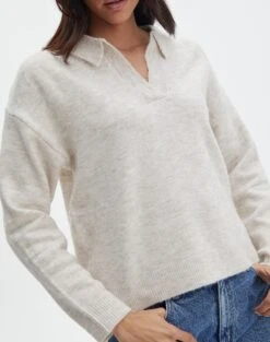 Long Sleeve Collared Knit 25 Long Sleeve Collared Knit -Everrastyle Shop obisanya open neck neutral imageback kl78685rpol