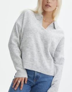 Long Sleeve Collared Knit 30 Long Sleeve Collared Knit -Everrastyle Shop obisanya open neck pale grey marle imageback kl78685rpol