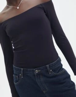 Supersoft Off The Shoulder Longsleeve Bodysuit -Everrastyle Shop olive off the shoulder bodysuit longsleeve black imageback tb97721pch