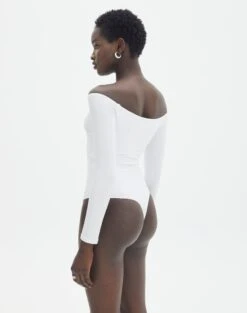 Supersoft Off The Shoulder Longsleeve Bodysuit -Everrastyle Shop olive off the shoulder bodysuit longsleeve white back tb97721pch