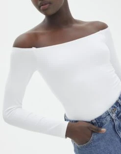 Supersoft Off The Shoulder Longsleeve Bodysuit -Everrastyle Shop olive off the shoulder bodysuit longsleeve white imageback tb97721pch