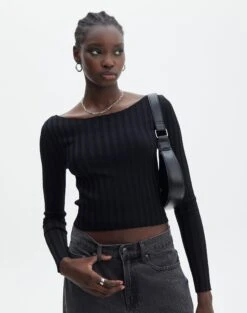 Knit Twist Front Crop Top -Everrastyle Shop olivia off the shoulder black front kl124029knt 6