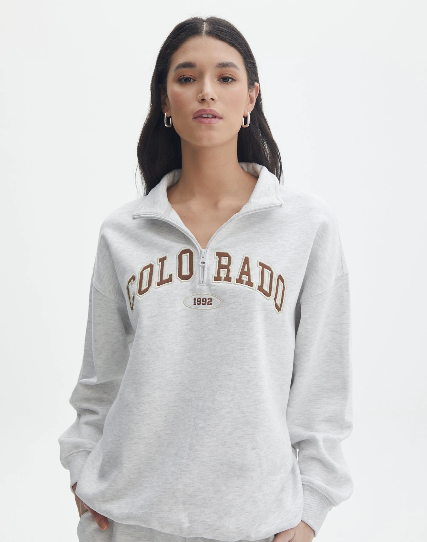 Oversized Embroidered Quarter Zip Sweater 14 Oversized Embroidered Quarter Zip Sweater - Image 12