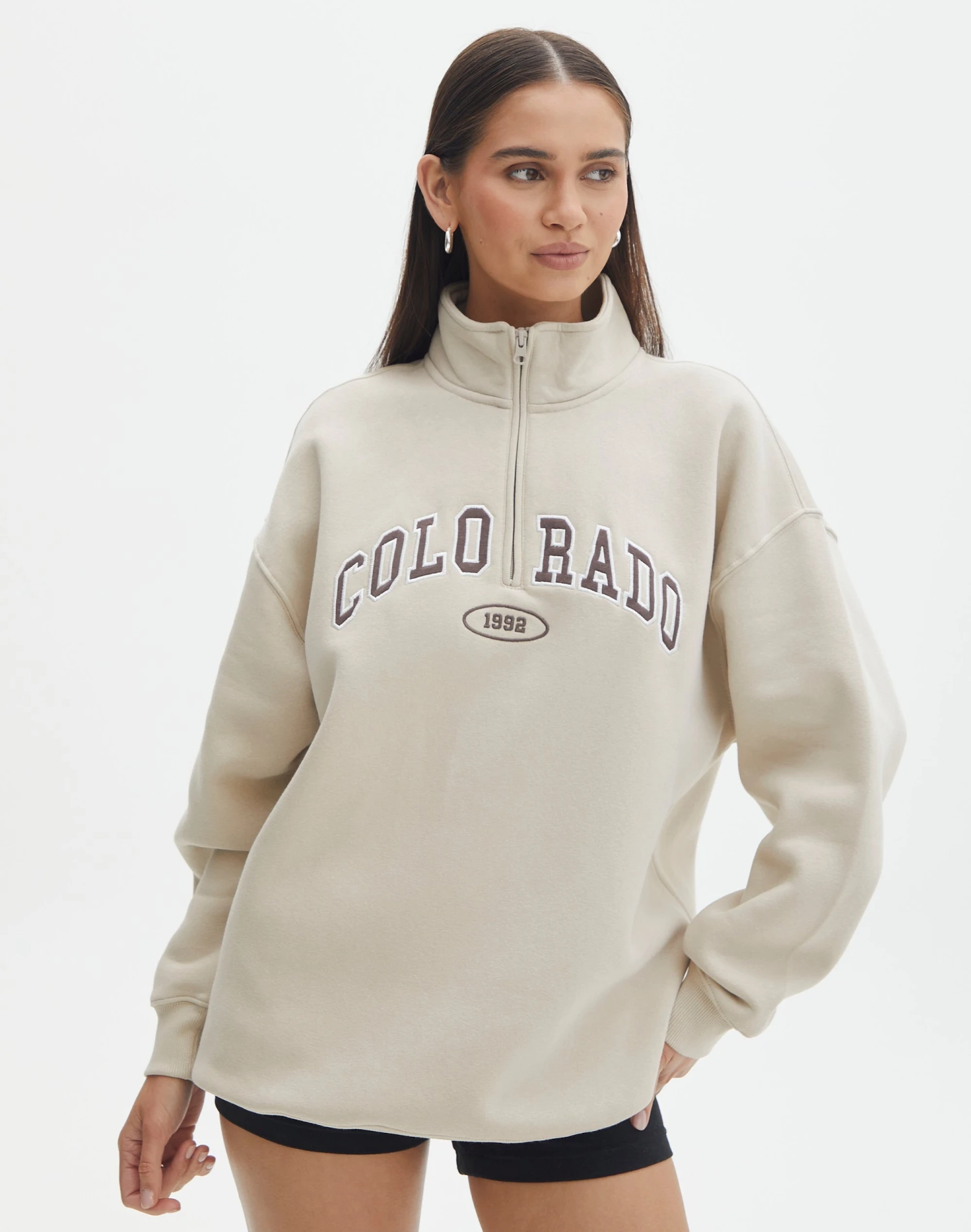 Oversized Embroidered Quarter Zip Sweater 19 Oversized Embroidered Quarter Zip Sweater - Image 17