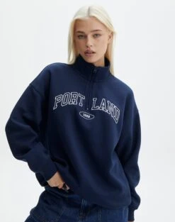 Oversized Embroidered Quarter Zip Sweater