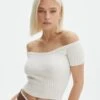Knit Off The Shoulder Crop Top -Everrastyle Shop opal off the shoulder top milk front ks130295knt