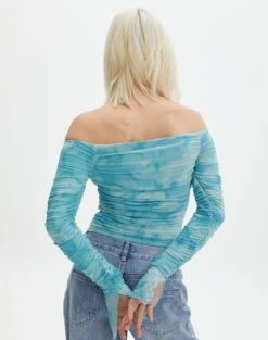 Ruched Print Mesh Off The Shoulder Top -Everrastyle Shop oreo off the shoulder top aqua tie dye back tl124256rprt