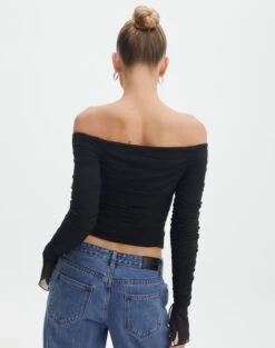 Ruched Mesh Off The Shoulder Top -Everrastyle Shop oreo off the shoulder top black back tl124256rmsh