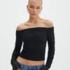 Ruched Mesh Off The Shoulder Top -Everrastyle Shop oreo off the shoulder top black front tl124256rmsh