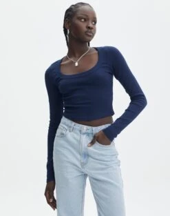 High Rise Denim Maxi Skirt -Everrastyle Shop p wylie wide rib scoop naughtical front tl53892prib 2