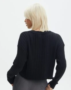V-Neck Drop Shoulder Knit Jumper -Everrastyle Shop paige preppy v neck black back kl90519oca