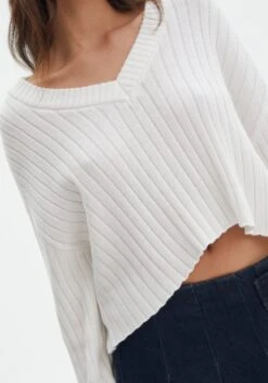 V-Neck Drop Shoulder Knit Jumper -Everrastyle Shop paige preppy v neck milk imageback kl90519oca