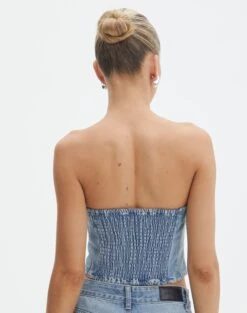 Denim Panelled Strapless Corset 20 Denim Panelled Strapless Corset -Everrastyle Shop pancake panelled corset riley vintage wash back bv132499rdnm