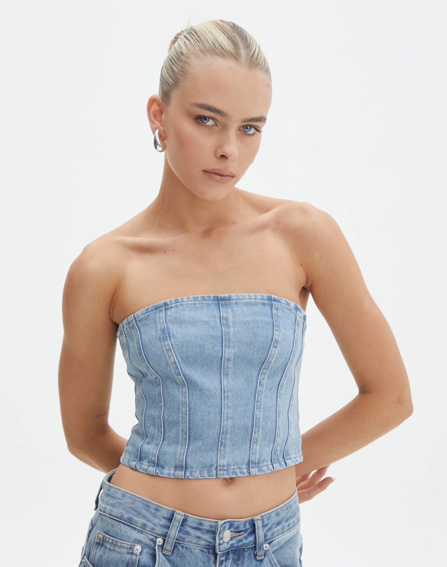 Denim Panelled Strapless Corset 3 Denim Panelled Strapless Corset