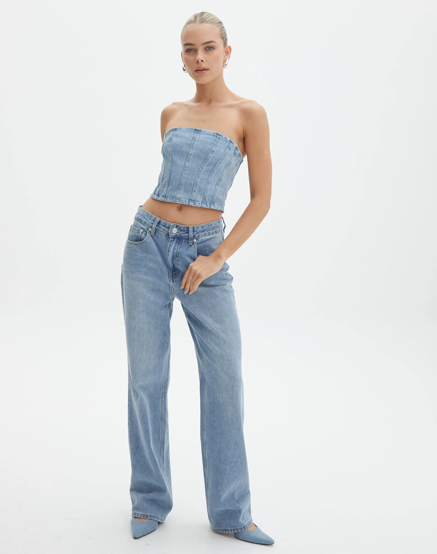 Denim Panelled Strapless Corset 4 Denim Panelled Strapless Corset - Image 2