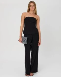 High Neck Curve Hem Knit Tank Top 34 High Neck Curve Hem Knit Tank Top -Everrastyle Shop penny button suit pant black front pw91835pln 2