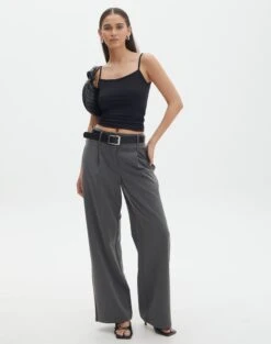 Double Button Tailored Pant -Everrastyle Shop penny button suit pant charcoal front pw91835pln 2