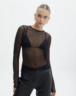 Zip Detailed Crop Tee -Everrastyle Shop phoebe fishnet longsleeve black front tl126997fsh 1