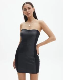 Faux Leather Strapless Panelled Mini Dress