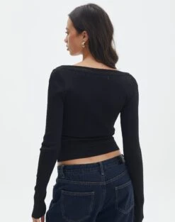 Panelled Knit Long Sleeve Top -Everrastyle Shop pinny panelled longsleeve black back kl114624vn