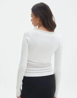 Panelled Knit Long Sleeve Top -Everrastyle Shop pinny panelled longsleeve white back kl114624vn