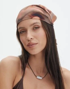 Long Sleeve Linen Blend Shirt -Everrastyle Shop printed satin headscarf coffee skies front ha47085prt