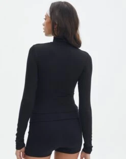 Luxe Lounge Modal Quarter Zip Front Long Sleeve Top -Everrastyle Shop quinn quarter zip top black back tl93138mod