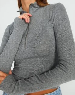 Luxe Lounge Modal Quarter Zip Front Long Sleeve Top -Everrastyle Shop quinn quarter zip top heather marle detail tl93138mod