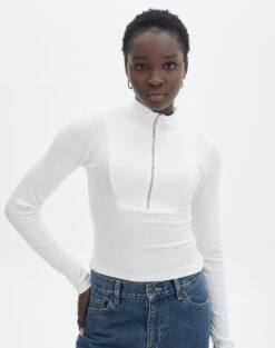 Luxe Lounge Modal Quarter Zip Front Long Sleeve Top -Everrastyle Shop quinn quarter zip top milk front tl93138mod