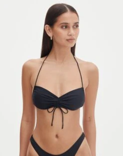 Strappy Ruched Bikini Bottom -Everrastyle Shop r benny bandeau bikini top black front ga64952rpln