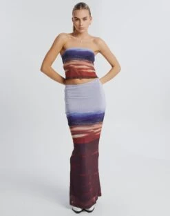 Print Maxi Slip Skirt -Everrastyle Shop r co drey mesh maxi skirt firey skies front sl52001rprt