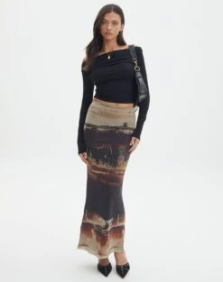 Floral Mesh Lettuce Trim Midi Skirt -Everrastyle Shop r co drey mesh maxi skirt sandy tie dye front sl52001rprt 1