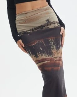 Print Mesh Maxi Skirt -Everrastyle Shop r co drey mesh maxi skirt sandy tie dye imageback sl52001rprt