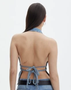 Denim Halter Top -Everrastyle Shop r dane apron blouse riley vintage wash back bv108528rdnm