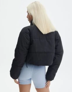 Zip Up Puffer Jacket -Everrastyle Shop r eddie funnel crop puffer black back cs84145rpln