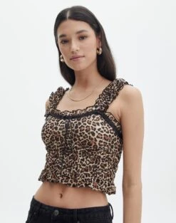 Split Tie Front Print Blouse -Everrastyle Shop r leah lace trim blouse blurred leo front bv110648rbll 1