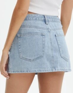 Low Rise Denim Mini Skirt -Everrastyle Shop r leni low rise hemmed mini skirt bluebird vintage back ss55069rden