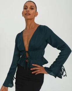 Mesh Frill Split Tie Front Blouse -Everrastyle Shop r leo longsleeve ivy league front bl102025rwas 1