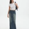 Denim Maxi Skirt -Everrastyle Shop r lisbon denim maxi skirt coyote blue front sl119702rdnm 4