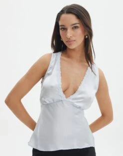 Linen Tailored Vest -Everrastyle Shop r lola lace trim cami break the ice front bv119674rsat 2