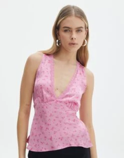 Printed Lace Trim Cami Top -Everrastyle Shop r lola lace trim cami mini rose detail bv119674rmnr