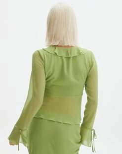 Mesh Frill Split Tie Front Blouse -Everrastyle Shop r riley ruffle blouse wassa bae back bl64192rchi