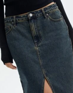 Denim Midi Front Split Skirt -Everrastyle Shop r rita denim midi hemmed skirt darjeeling imageback sl55242rden