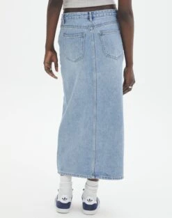 Denim Midi Front Split Skirt -Everrastyle Shop r rita denim midi hemmed skirt riley vintage wash back sl55242rden